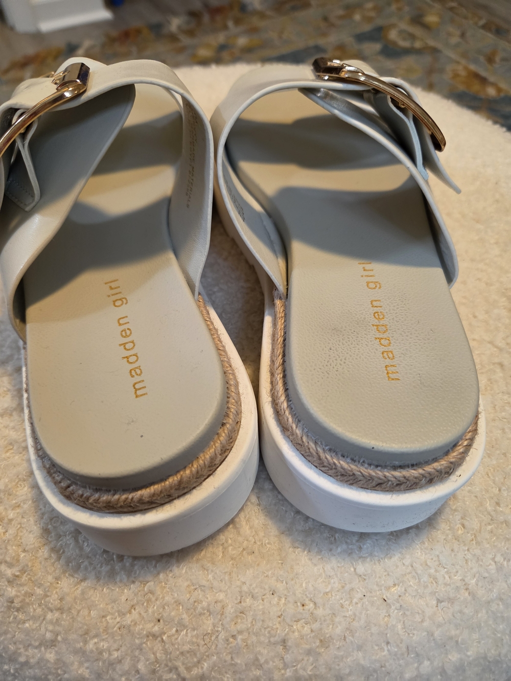 Madden Girl White Double-Buckle Platform Slide Sandals - Picture 7 of 8